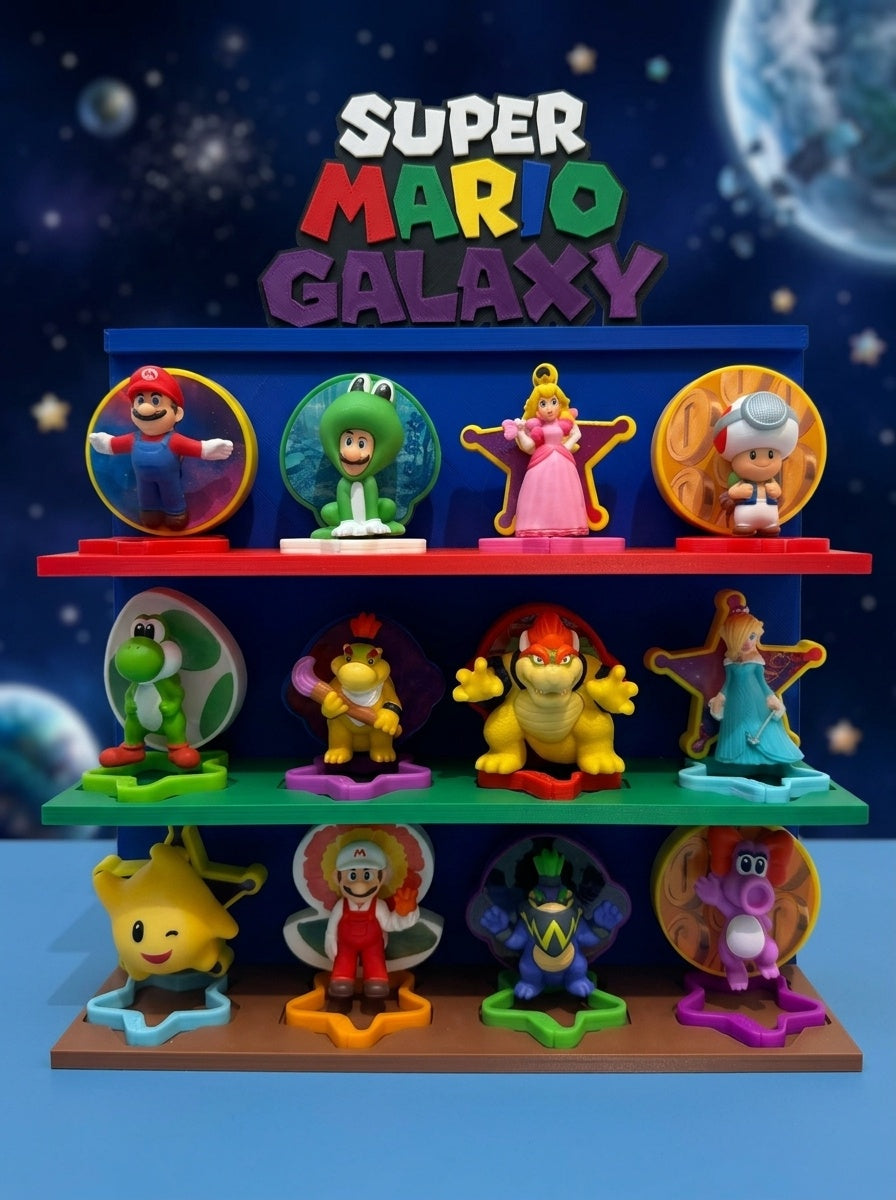 Espositore Personaggi Super Mario Galaxy McDonald’s 2026 – Display 3 Livelli per Happy Meal, Organizer Collezione Mario Figure