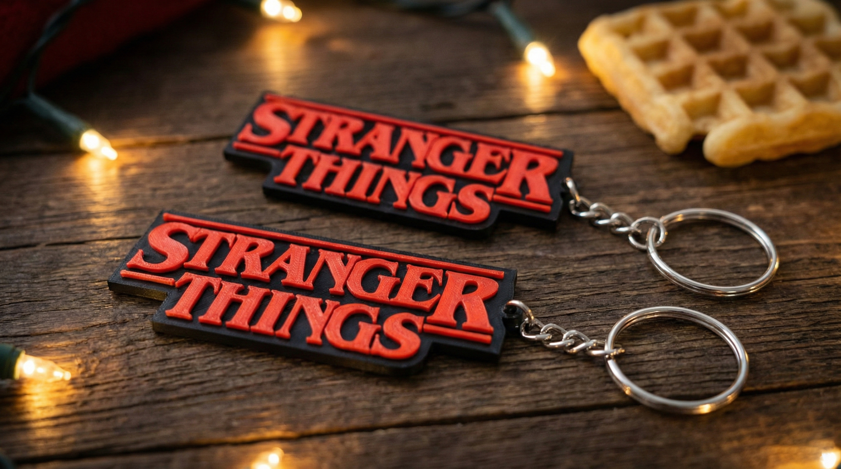 Portachiavi Stranger Things Logo 3D - Gadget Serie TV Netflix Rosso e Nero