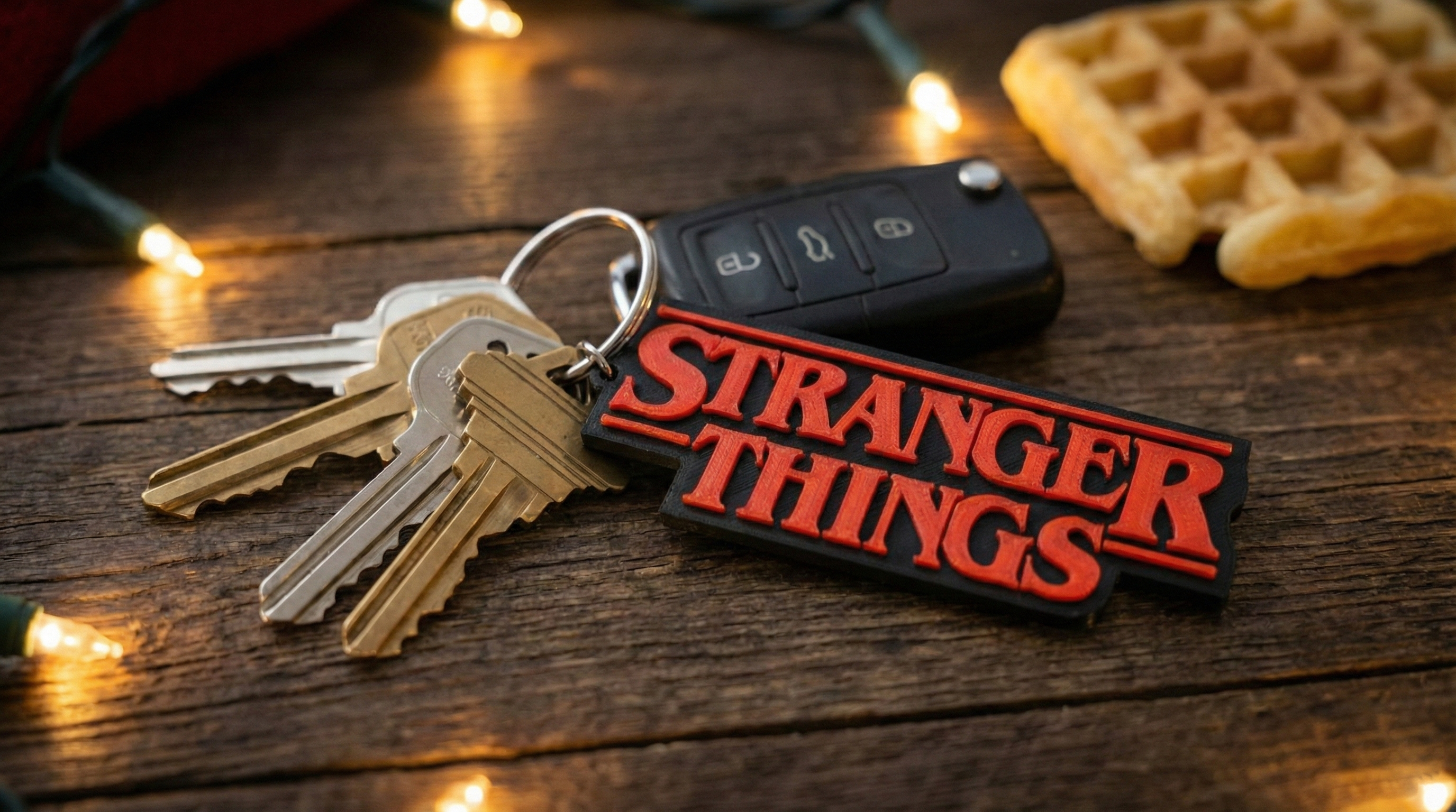 Portachiavi Stranger Things Logo 3D - Gadget Serie TV Netflix Rosso e Nero